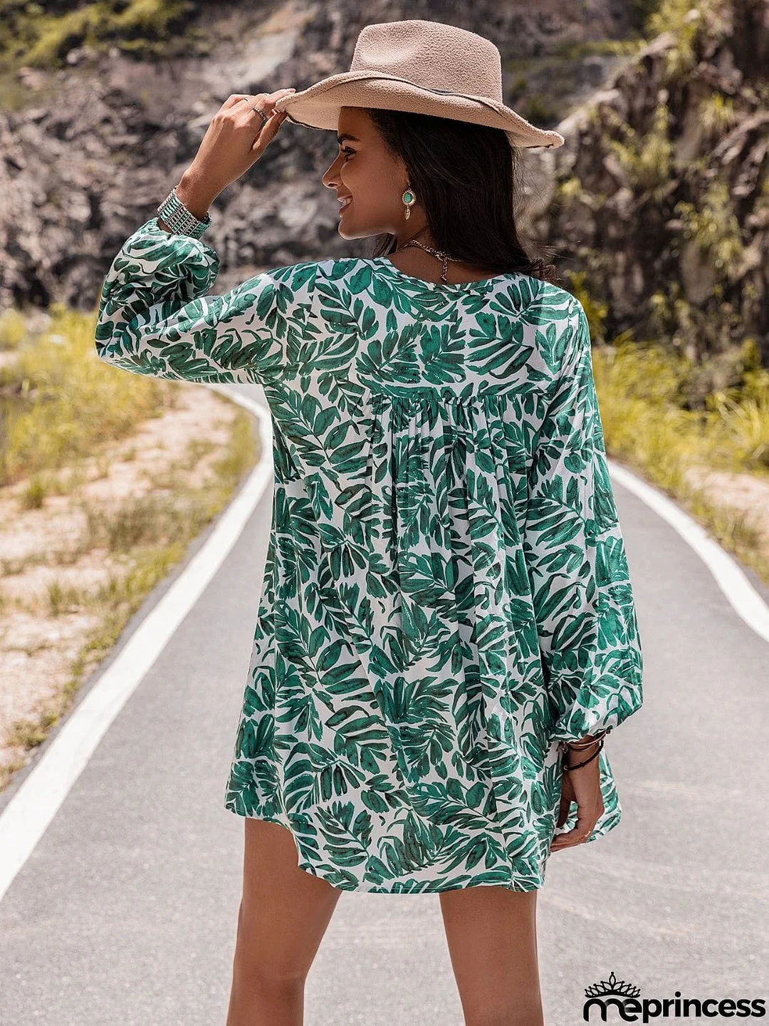 Long Sleeve V-Neck Mini Dress