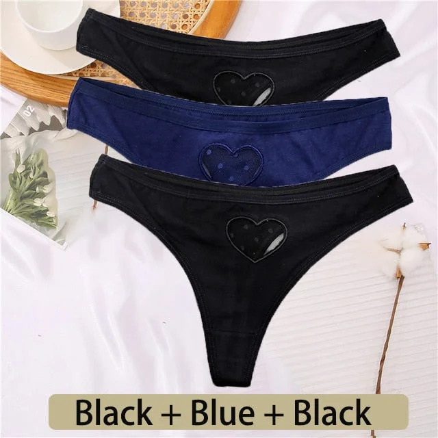 3PCS/Set Cotton G-String Seamless Thong Women Transparent Heart Low Waist Panties Ladies Underwear Panty Comfortable Lingerie