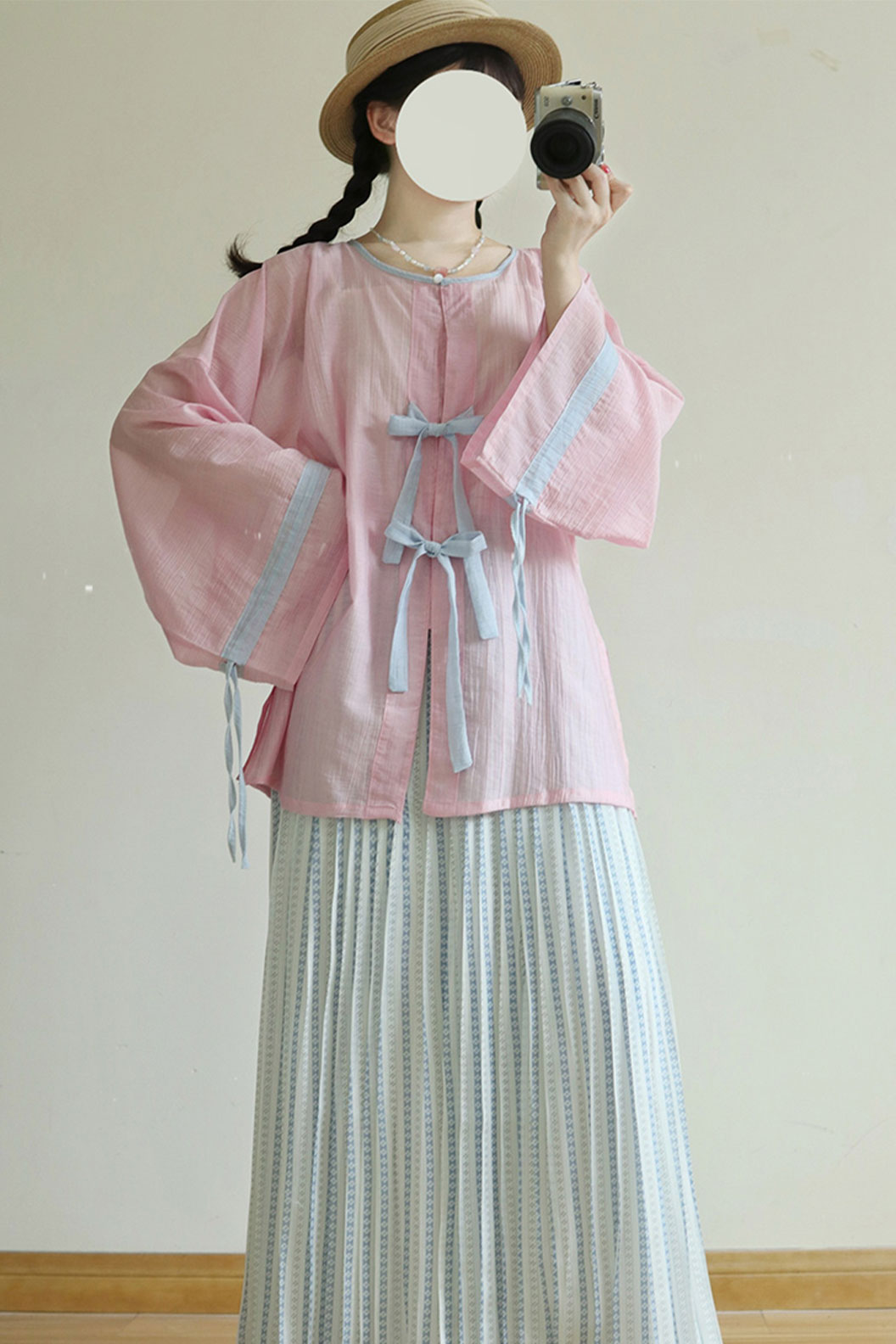 Ming Dynasty Multicolor Hanfu Dress with Tencel Round Collar Shirt and Open-Front Jacket - tianxin 甜心 Stupa Stones
