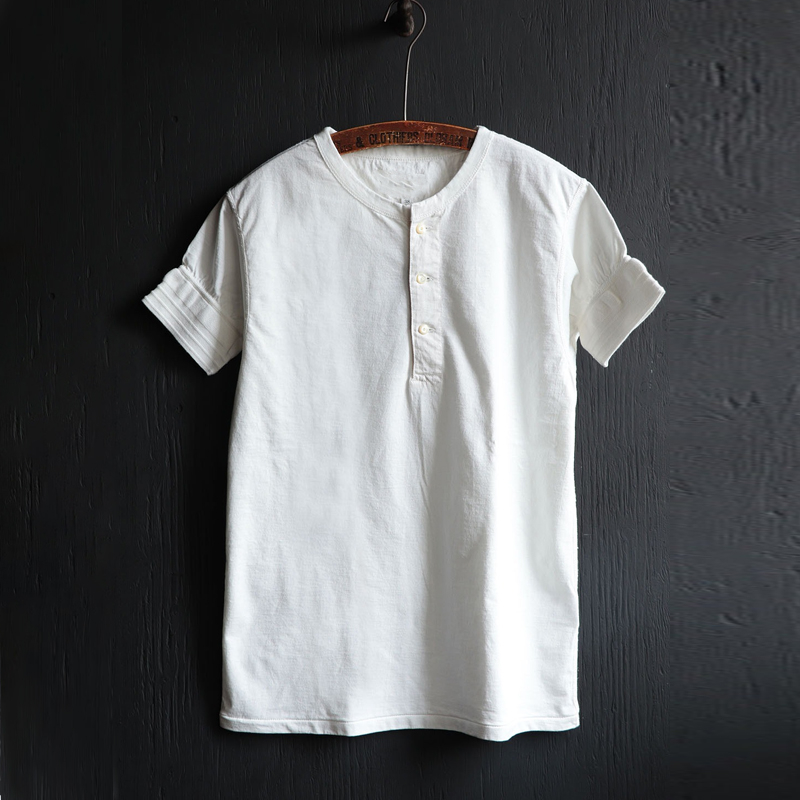 Vintage Cotton Classic White Short Sleeve Henley Tee