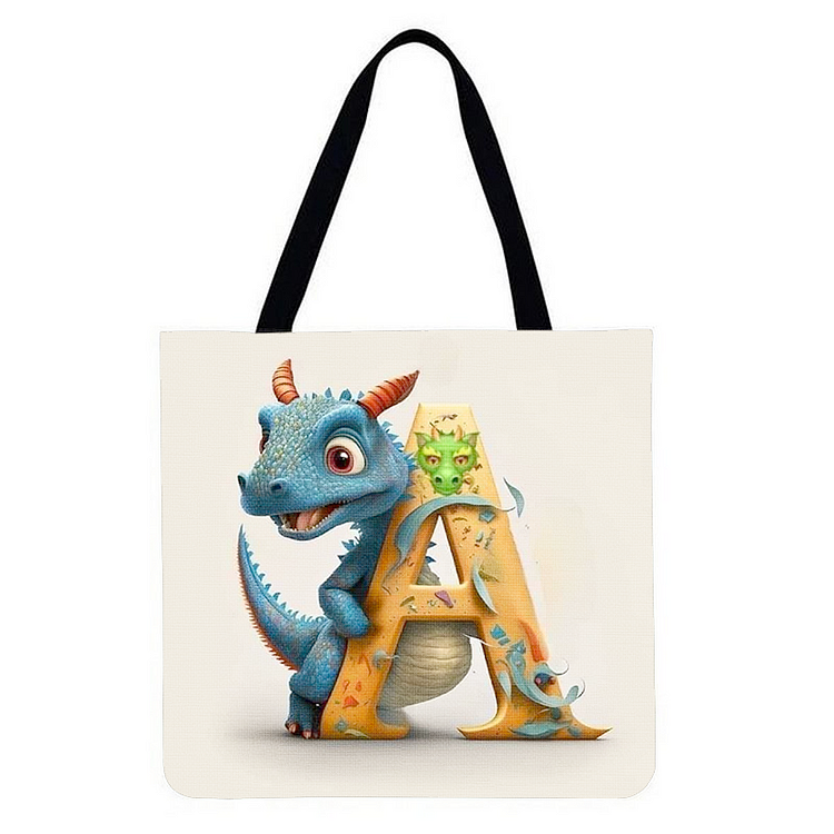 The little dinosaur that guards the initials - Linen Tote Bag