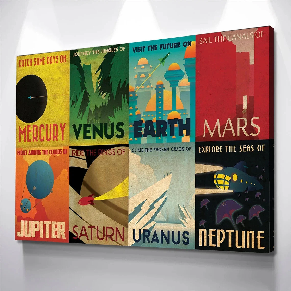 NASA Retro Space Planets Trip Universe Canvas Wall Art 