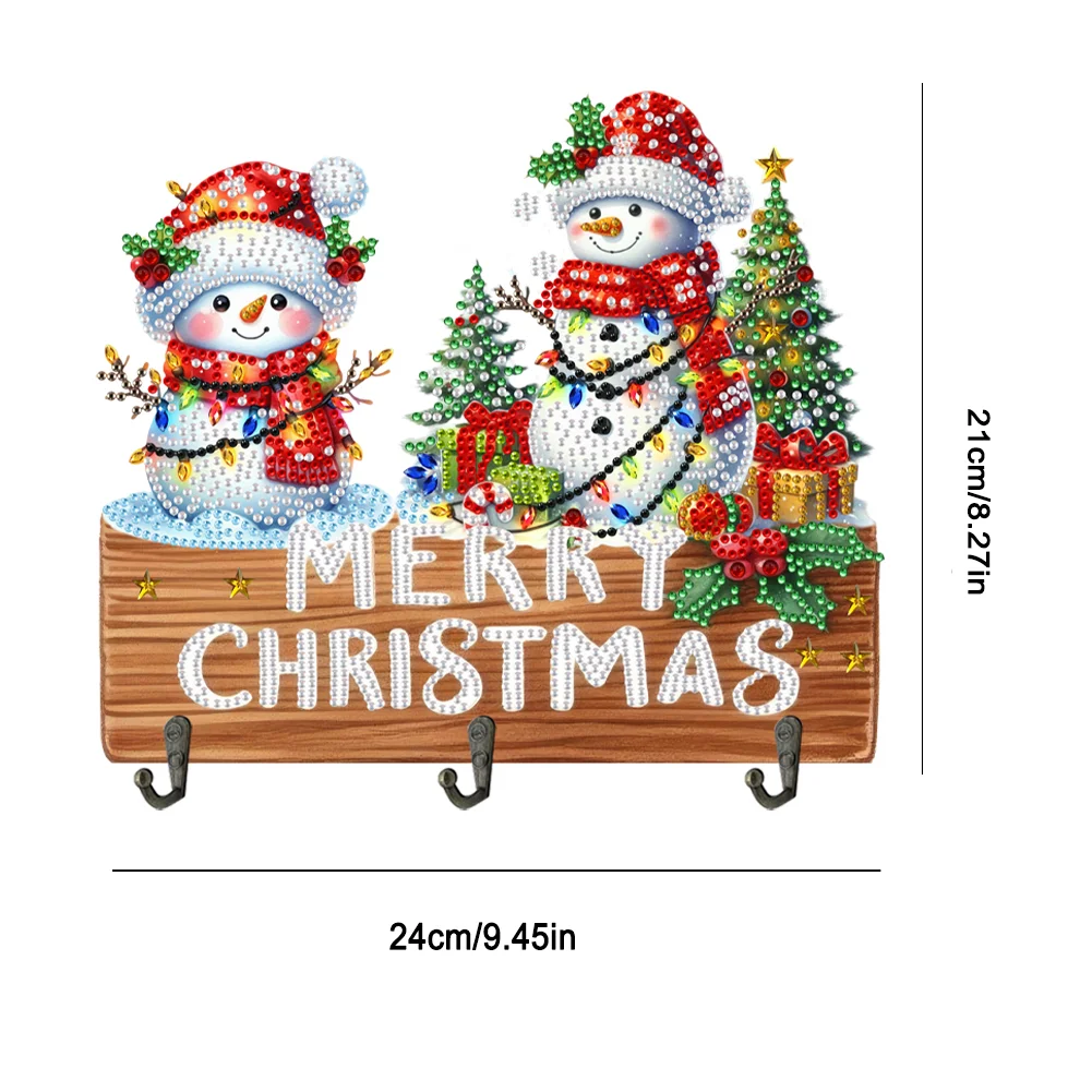 DIY Christmas Snowman Wooden Christmas Diamond Art Hanging Hooks Home Decor