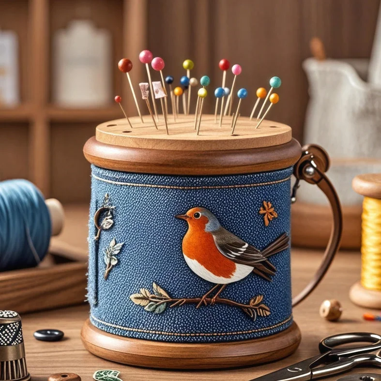 Denim Pin Cushion Travel Bag: Trendy Handy