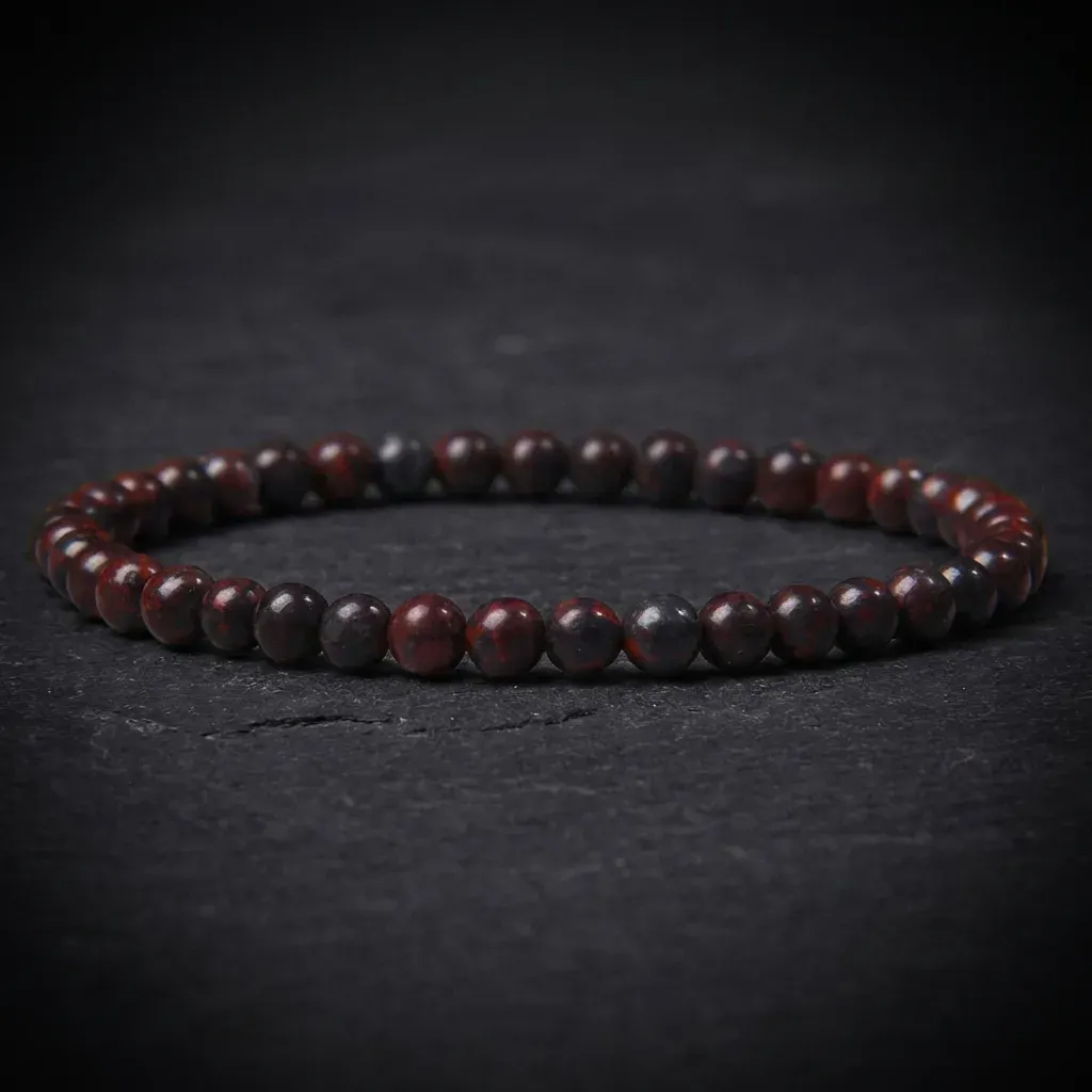 JiStones 4mm Petite Natural Stone Energy Bracelet &ndash; Minimalist Handcrafted Gemstone Charm for Women Crimson Bloodstone-Standard (19cm)