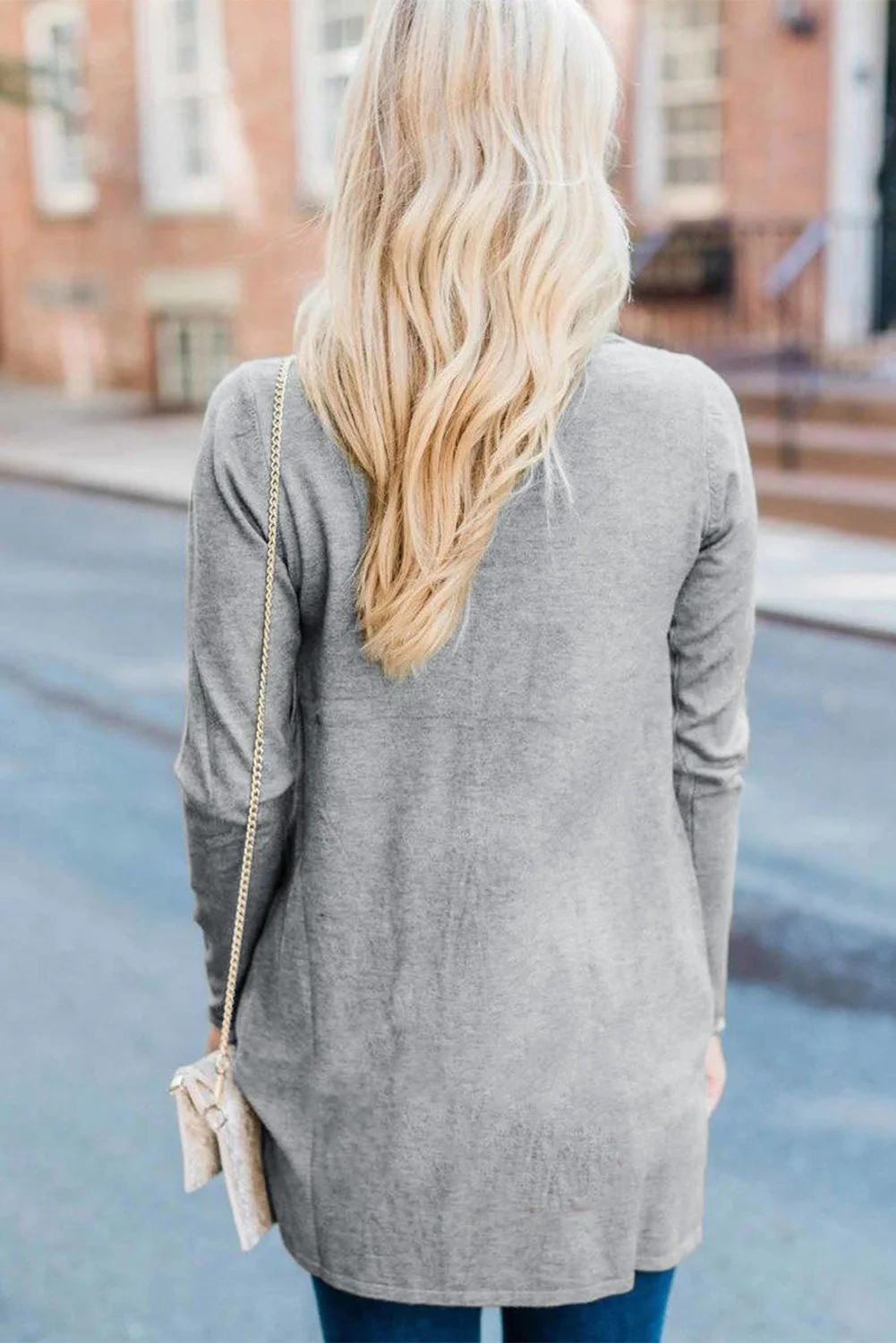 Grey Shawl Neckline Open Front Cardigan