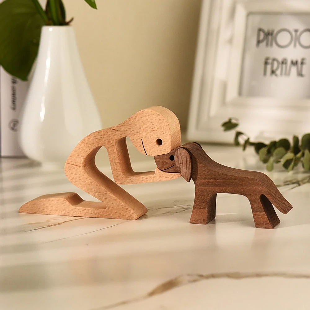 Couple's Statue Handmade Wooden Small Miniatures Dog Woman Man Desk Decoration Anniversary Birthday Valentine's Day Gift OEM