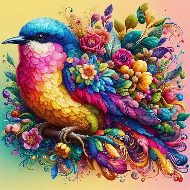 Flower And Colorful Bird 30*30CM (Canvas) Full Round Drill Diamond Painting gbfke