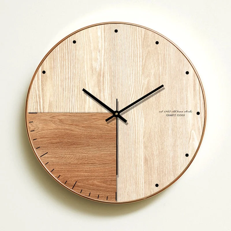 Modern Simple Wooden Wall Clock Silent for Bedroom Wall Art Decor Big Wall Clocks Wood Nordic Style Hanging Watch 14 inch