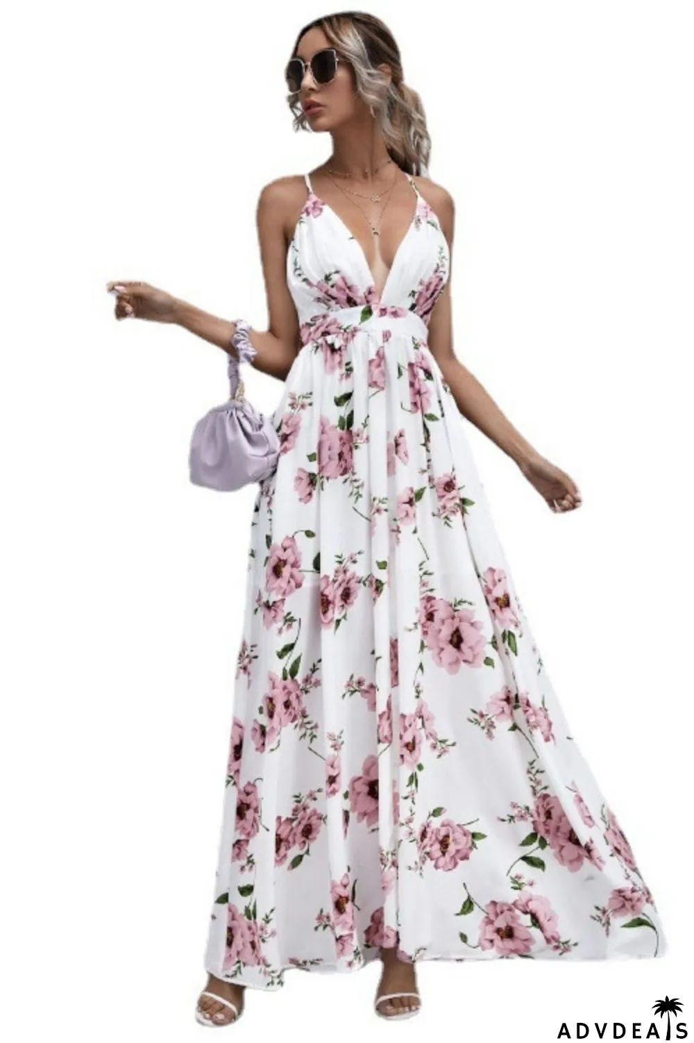 Women's Chiffon Loose Print Sling Sexy Wedding Guest Dress