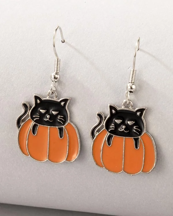Pumpkin Cat Cartoon Earrings