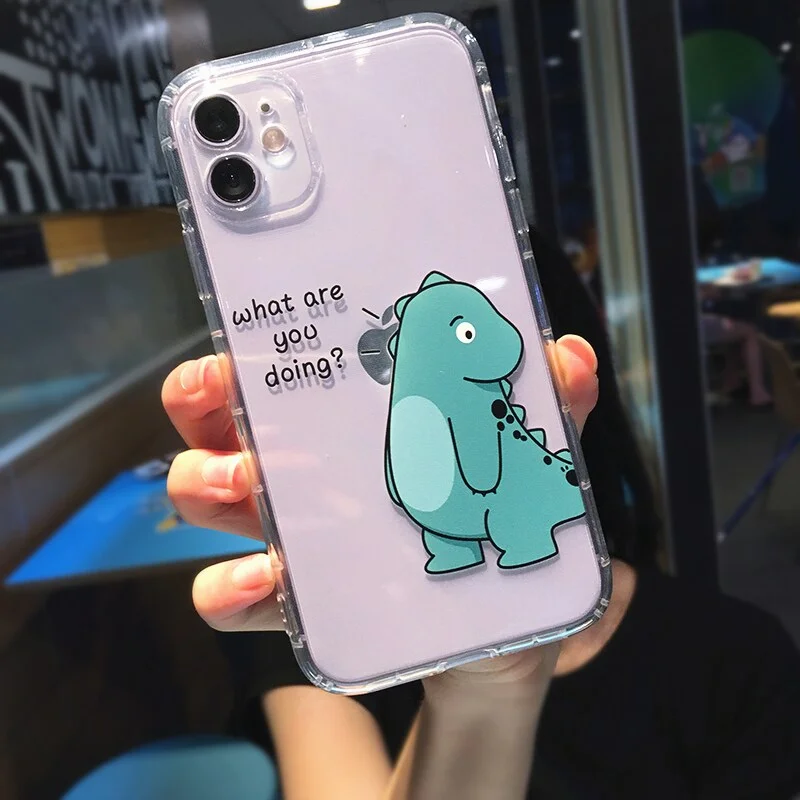 Athvotar Cartoon Animal Dinosaur Couple Phone Case For iPhone 11 Pro Max X XS XR 7 8 plus 12 Mini Transparent Soft Shockproof Cover