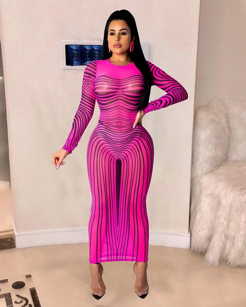 Kim K Stripe Transparent Bodycon Dress