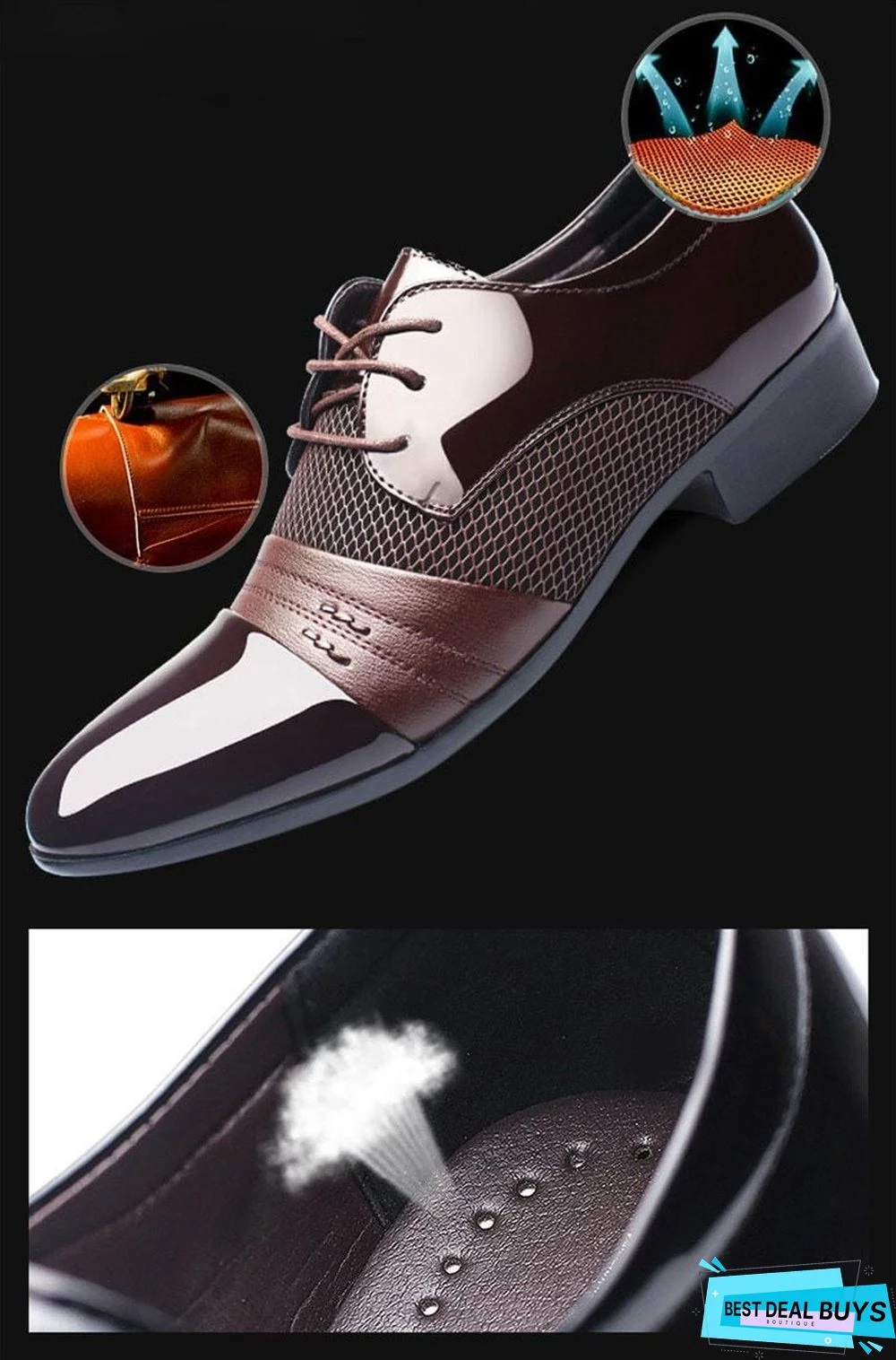 Men Leather Shoes Oxford Pu Leather Breathable Business Flat Shoes