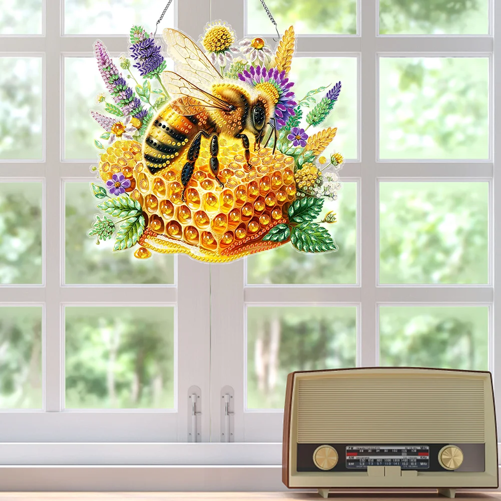 Acrylic Bee Diamond Painting Hanging Pendant for Home Wall Decor (Bee Honey)