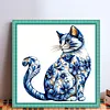 Blue Porcelain Cat - 11CT Stamped Cross Stitch 40*40cm tapestrymarket