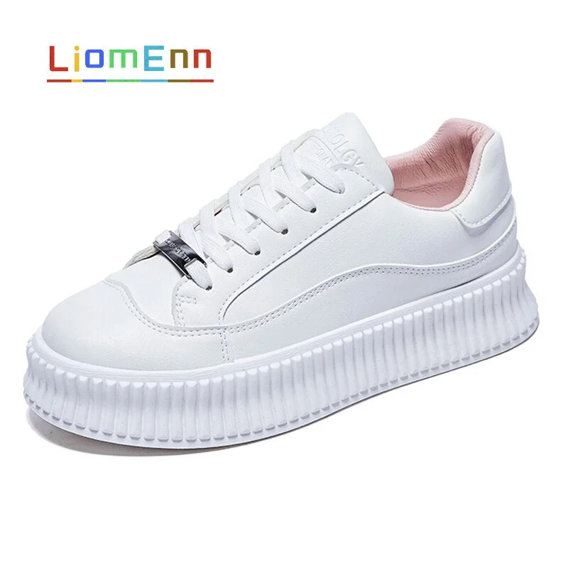 Ladies Platform White Sneakers Women Sports Shoes 2021 New PU Leather Flat Vulcanized Casual Shoes Walking Tennis Female Basket