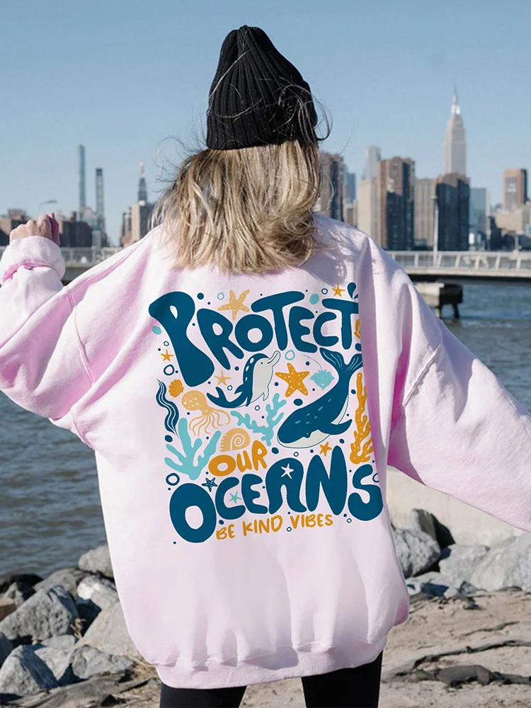 Protect Our Oceans Respect the Local Print Women Hoodie Long Sleeves Sweatshirts at Hiphopee