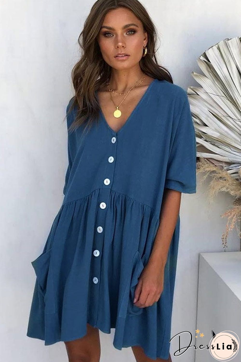 Fashion Casual Solid V Neck Dresses