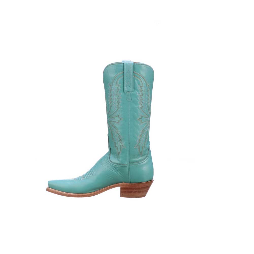 Blue Pointed Toe Low Chunky Heel Embroidery Mid Calf Cowgirl Boots Nicepairs