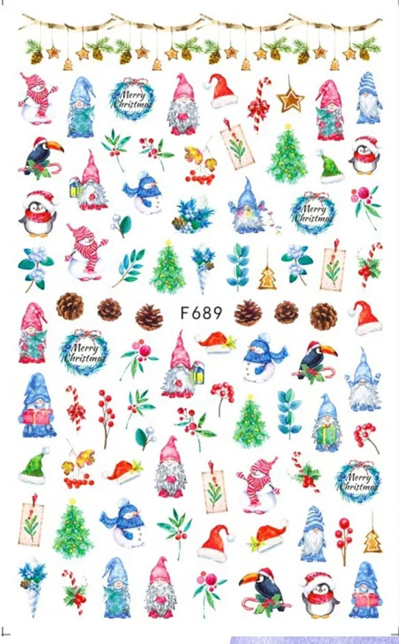 Christmas Nail Sticker Santa Claus Elk Snowman Gift Xmas Cartoon Winter Decal Nail Art Decor Water Sticker Christmas Nail Stick-Nail Inspo