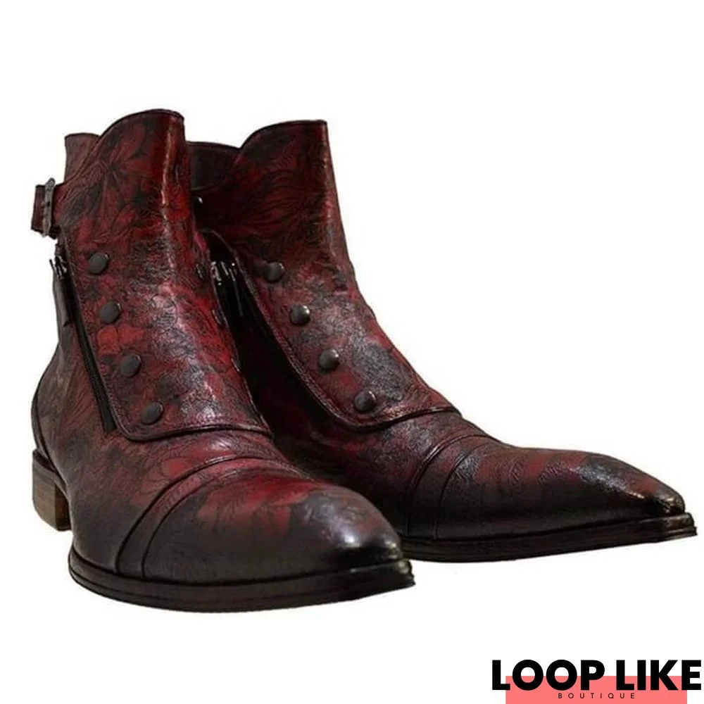 Men's Retro Snake Pattern Button Ankle Boots