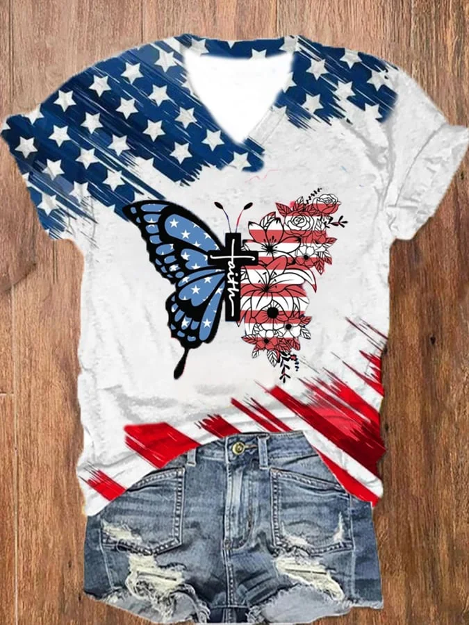 Women's  Butterfly Faith Print Casual T-Shirt socialshop