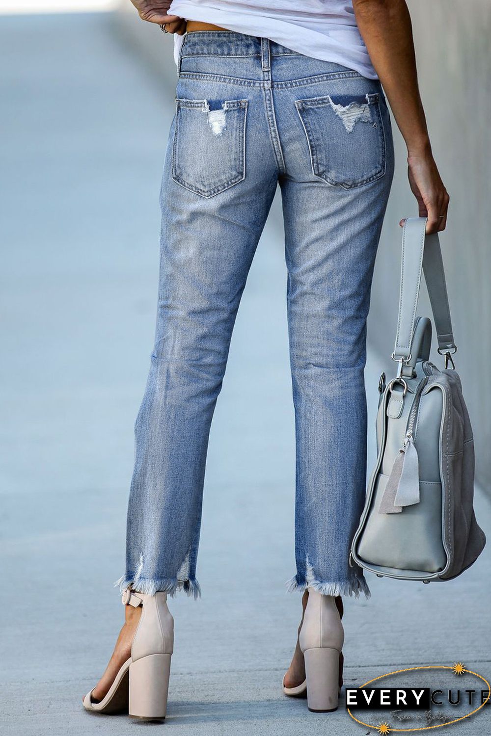 Light Blue Distressed Boyfriend Denim Pants