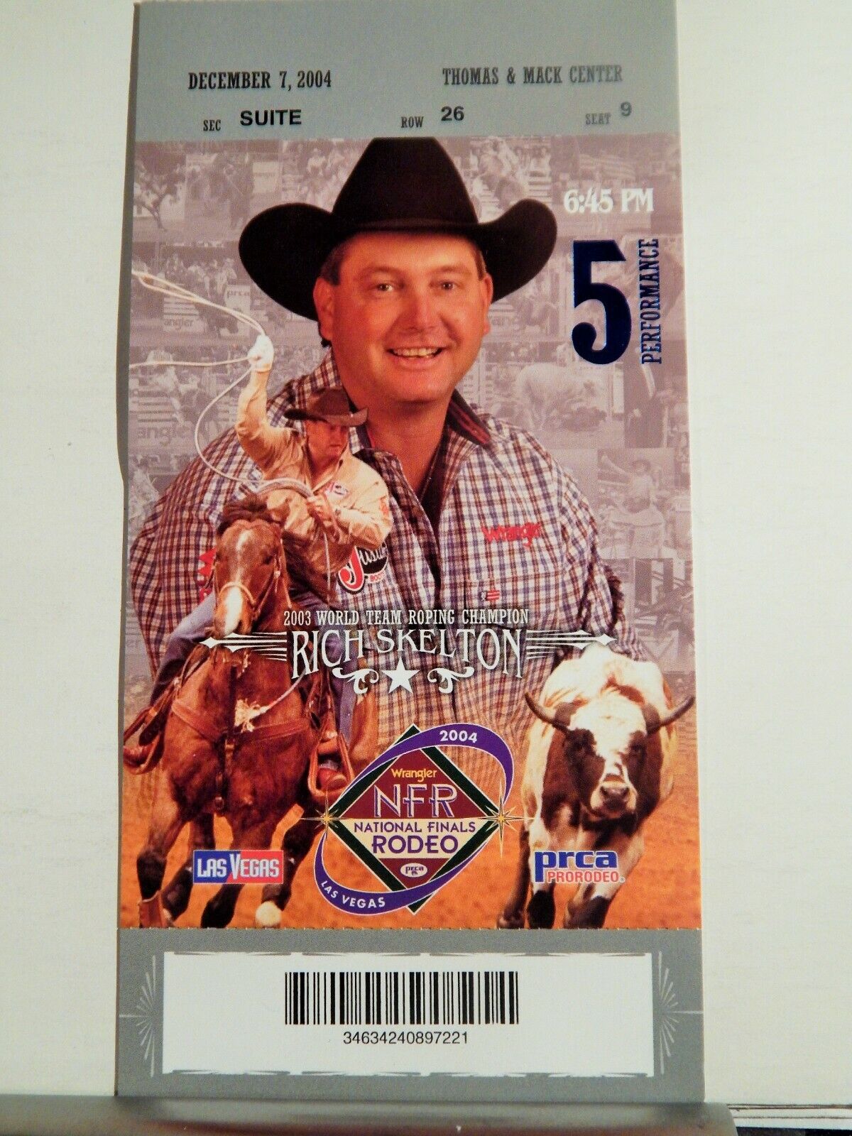 2004 NATIONAL FINALS RODEO LG ORIGINAL USED TICKET RICH SKELTON COLOR Photo Poster painting
