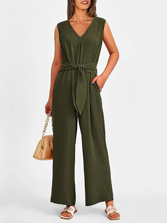 Casual Short Sleeve V Neck Jumpsuit