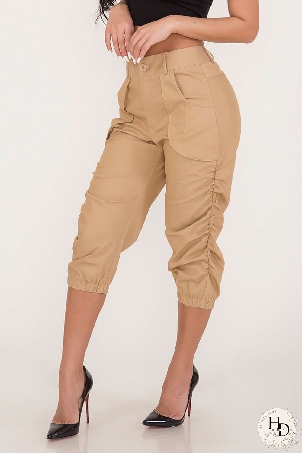 Solid Color Pocket High Waist Pants