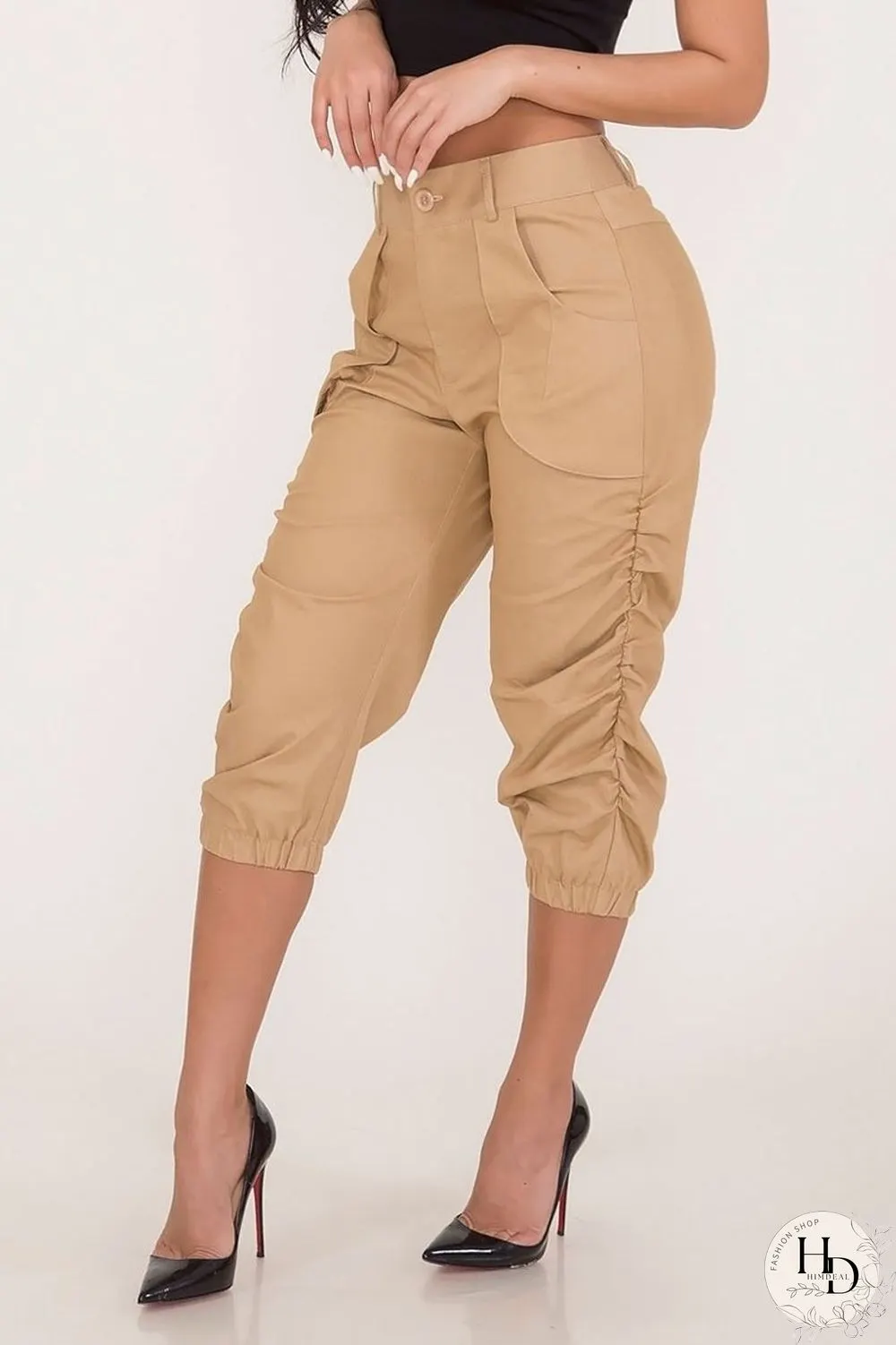Solid Color Pocket High Waist Pants