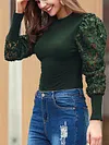 Fashion Round-Neck Applique Sexy Slim Casual T-Shirt Top