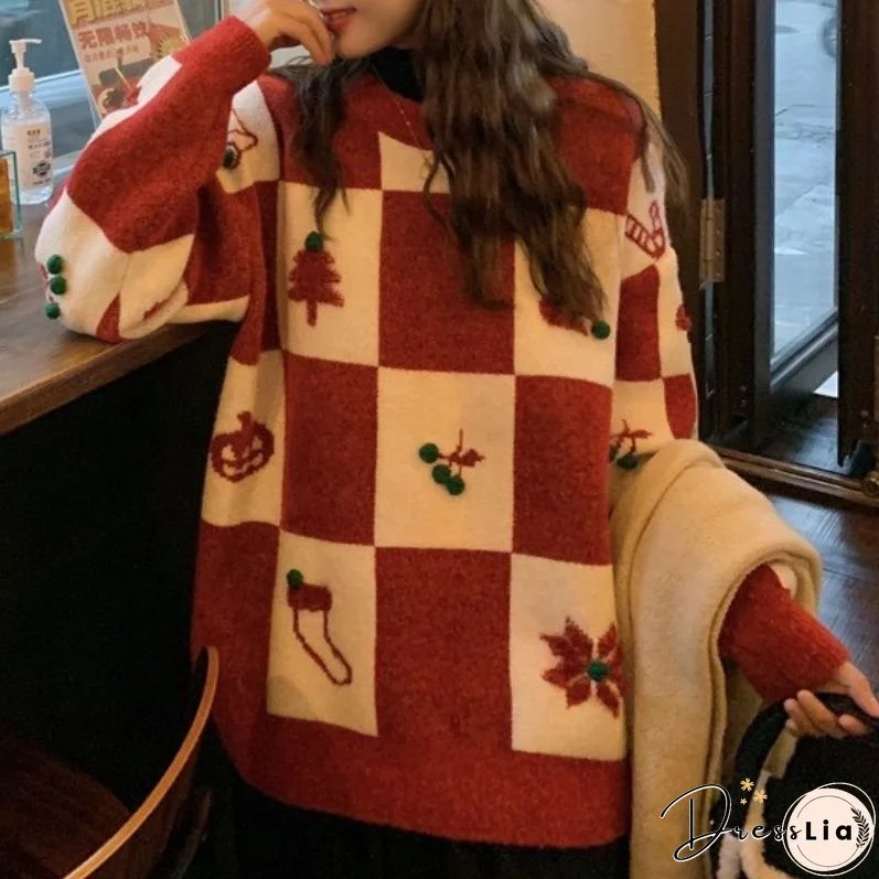 Christmas Plaid Knit Pullover