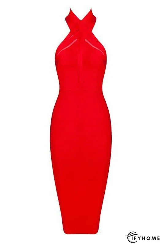 Royal Blue Halter Knee Length Bandage Club Dress | IFYHOME