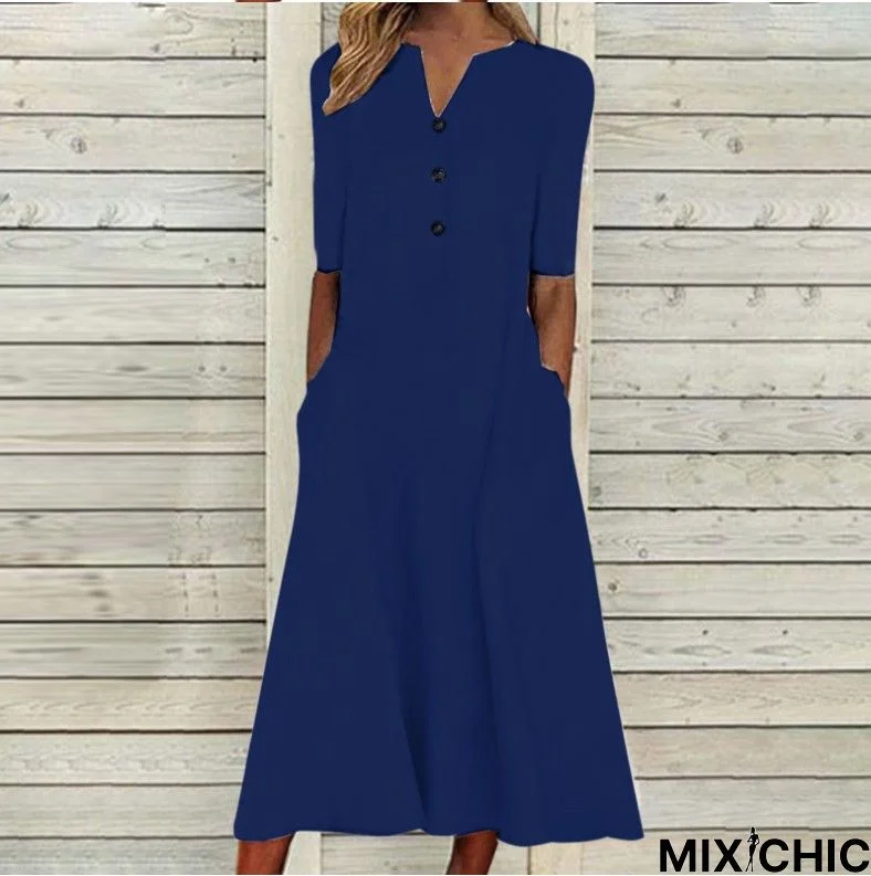 Elegant V Neck Cotton Dress