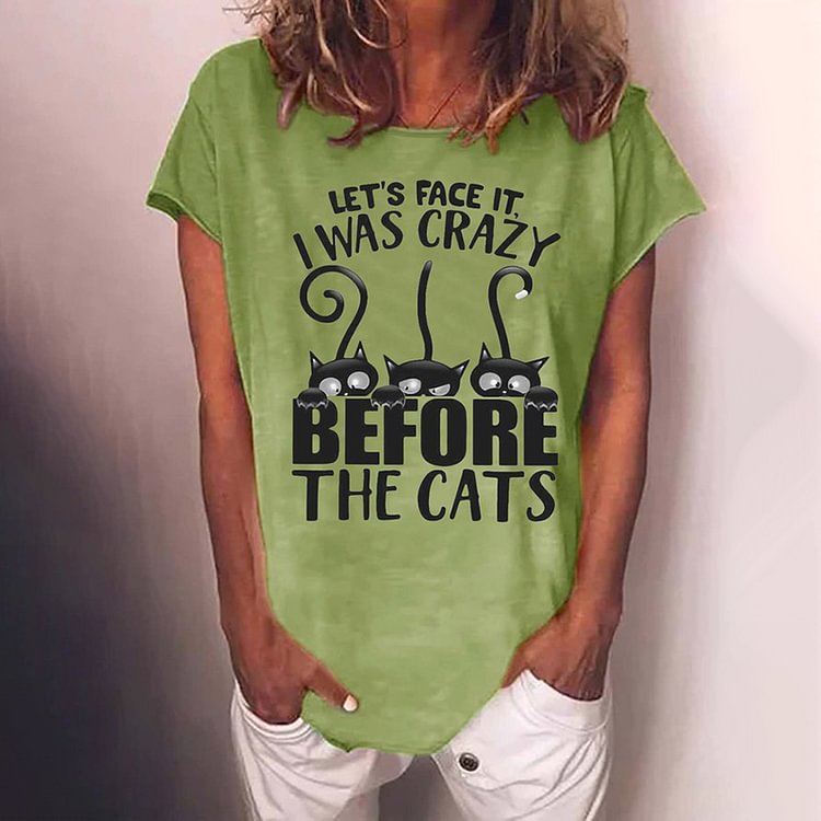Artwishers Cat Print Crew Neck Short Sleeve T-Shirt