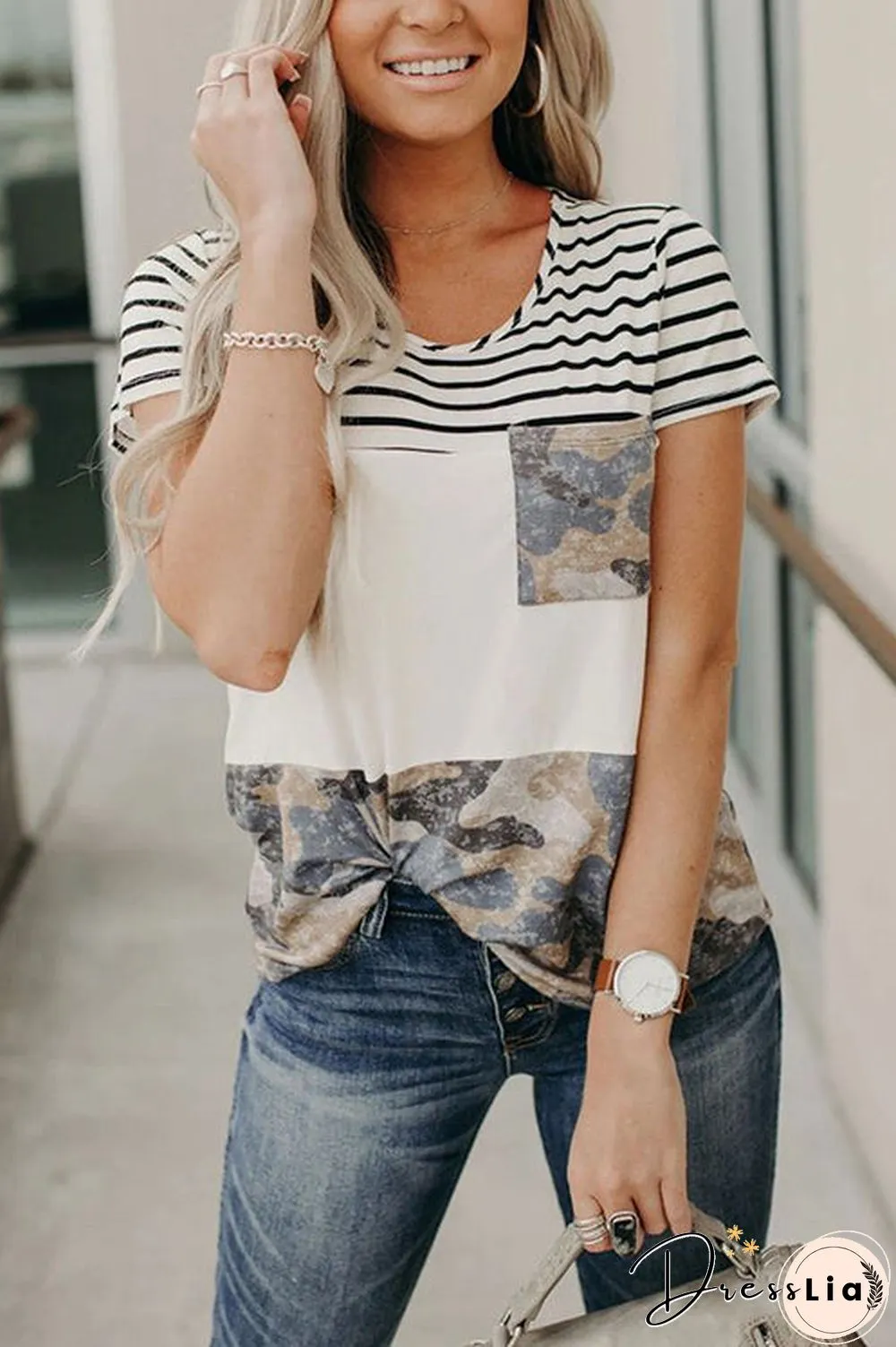 Camo Colorblock Pocket Tee