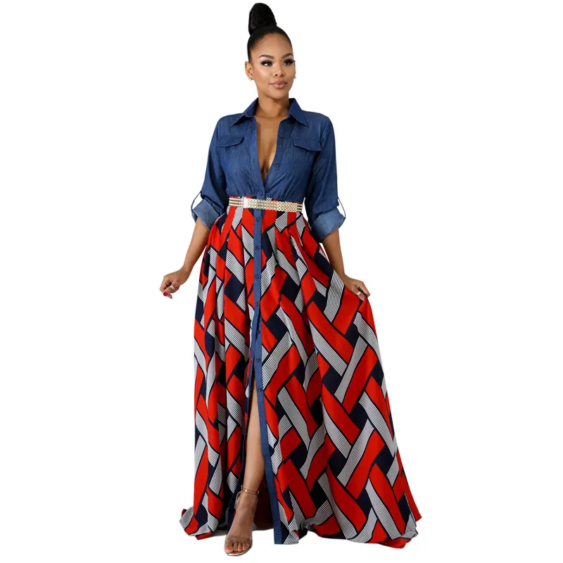 Uveng Uveng Spring Summer New Women's Dress Denim Woven Stripe Print Dress
