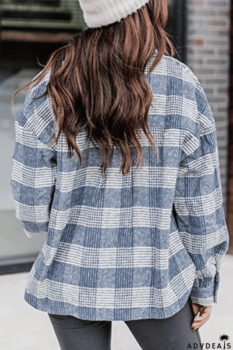 Plaid Buckle Turndown Collar Tops