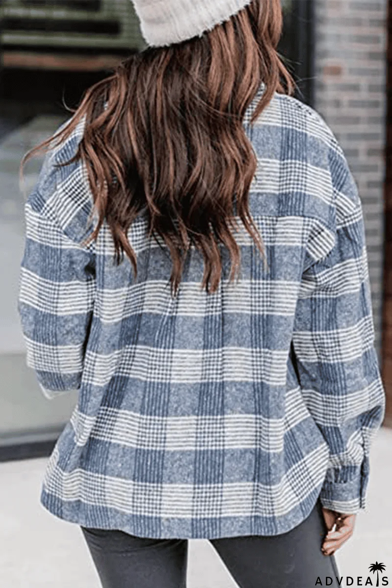 Plaid Buckle Turndown Collar Tops
