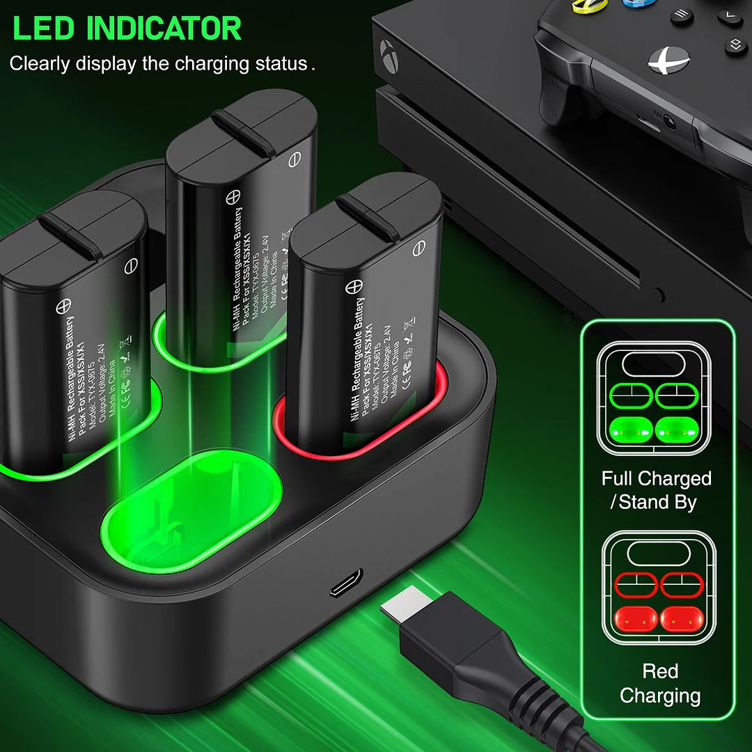 Xbox Controller Battery Pack for Xbox Series X|S/Xbox One S/X/Elite,DinoFire 4x1500mAh Xbox One Rechargeable Battery Pack with Fast Charger Station