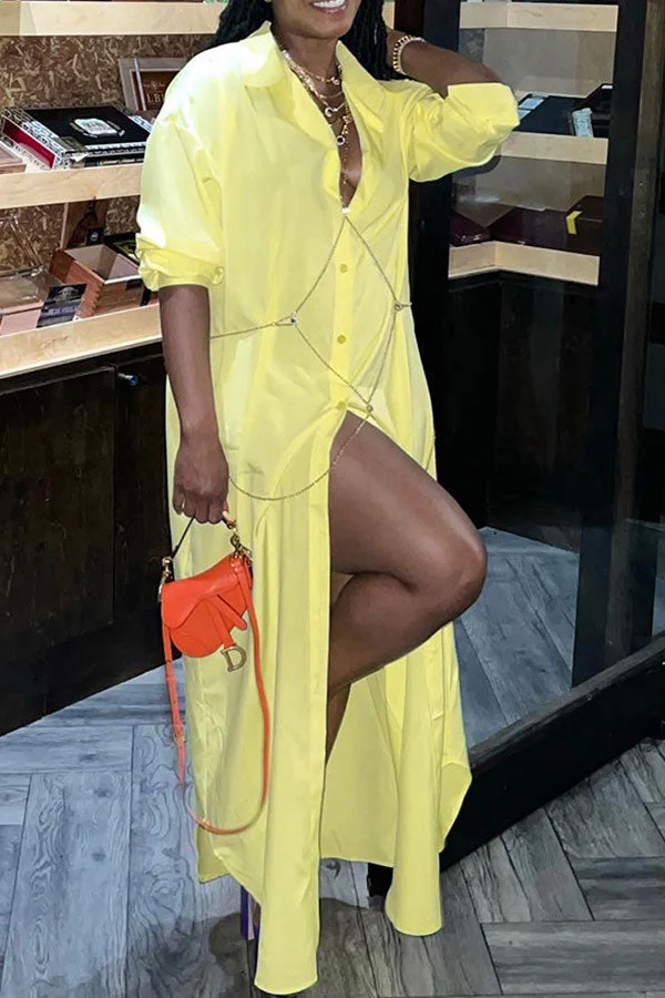 Yellow Relaxed Single Breasted Maxi Dress