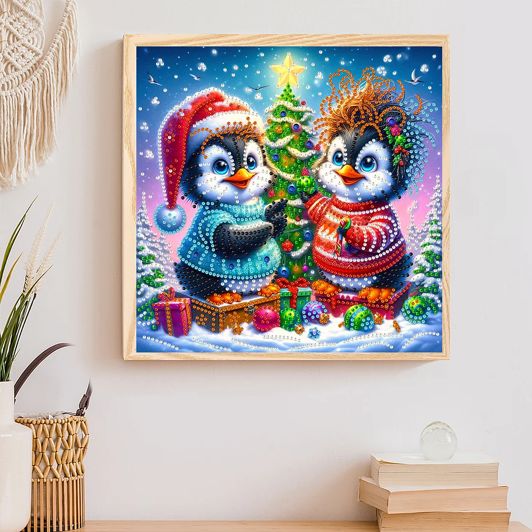 Christmas Penguin - Diamond Painting - Partial Special Shaped Drill(Canvas|30*30cm)