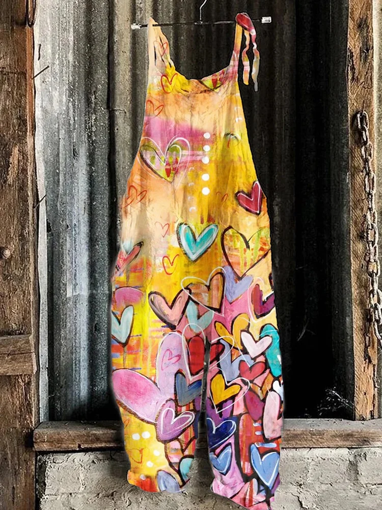 Love printed casual cotton overalls