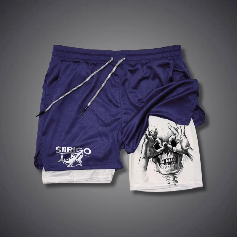 SKULL WITH OK PATTERN GRAPHIC GYM PERFORMANCE SHORTS