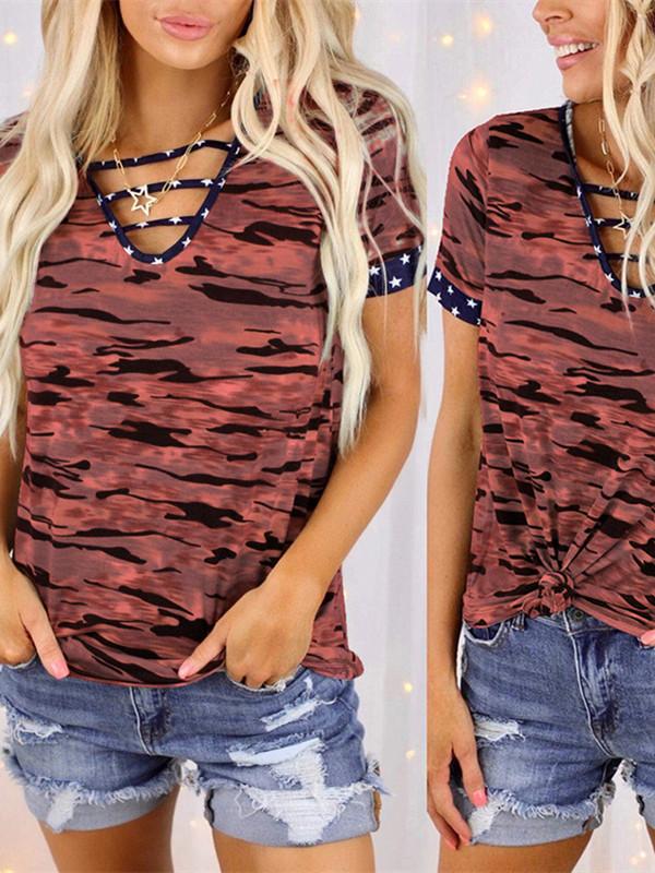 Women Half Sleeve V-neck Solid Color Dress