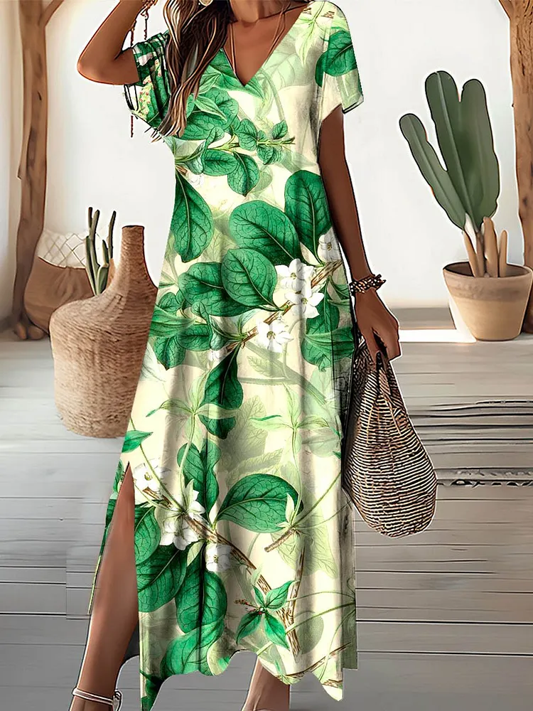 Women's Floral Print Resort V-Neck Dress