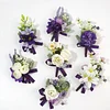 10PCS Purple White Wedding Catering Bridal Groom Guests Corsage Boutonniere Wrist Artificial Flower Bouquets