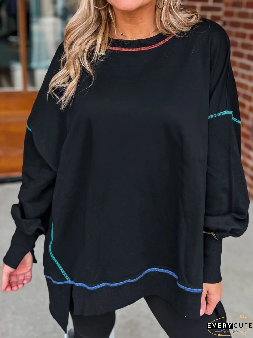 Black Oversized Split Stitch Sweatshirt